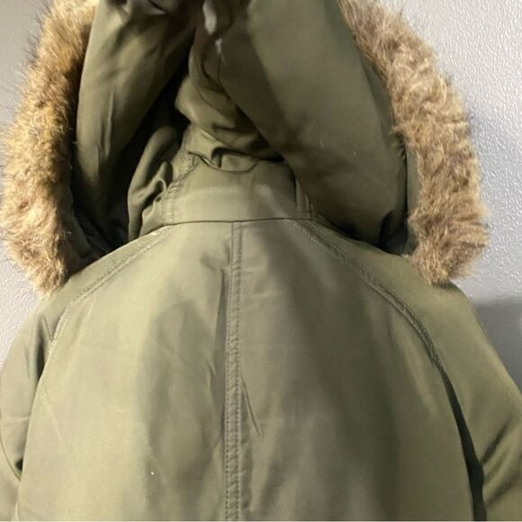 Old Navy Olive Green Jacket Faux fur Hood Utility Crocodile Tears - Picture 7 of 14